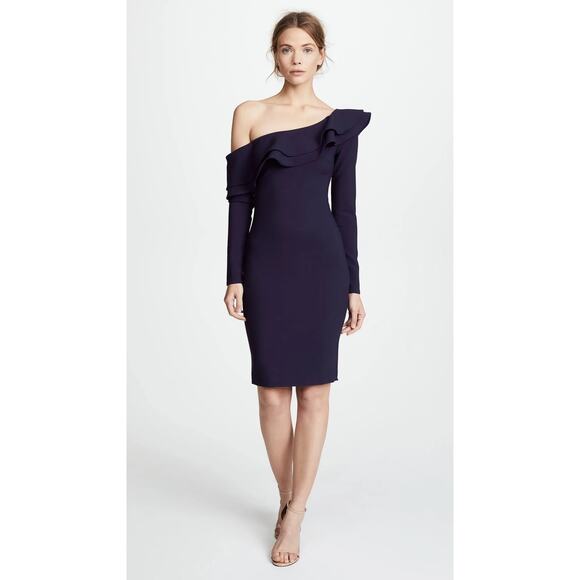 Likely Georgina Blue One Shoulder Ruffle Long Sleeve Mini Pencil Sheath Dress 10 - Picture 1 of 8